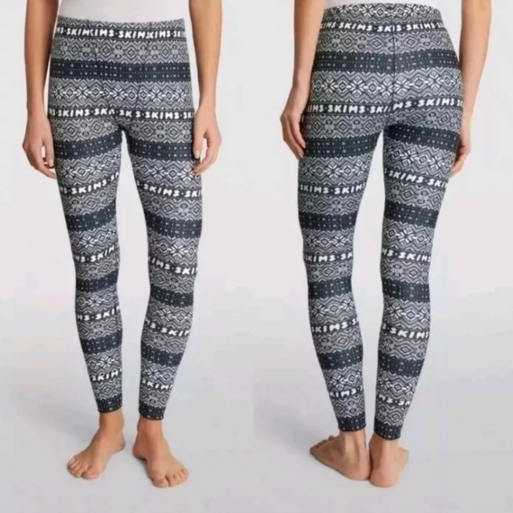 SKIMS Soft Lounge Legging Women XS Onyx Fair Isle Print NWT Pajama Cozy Thermal